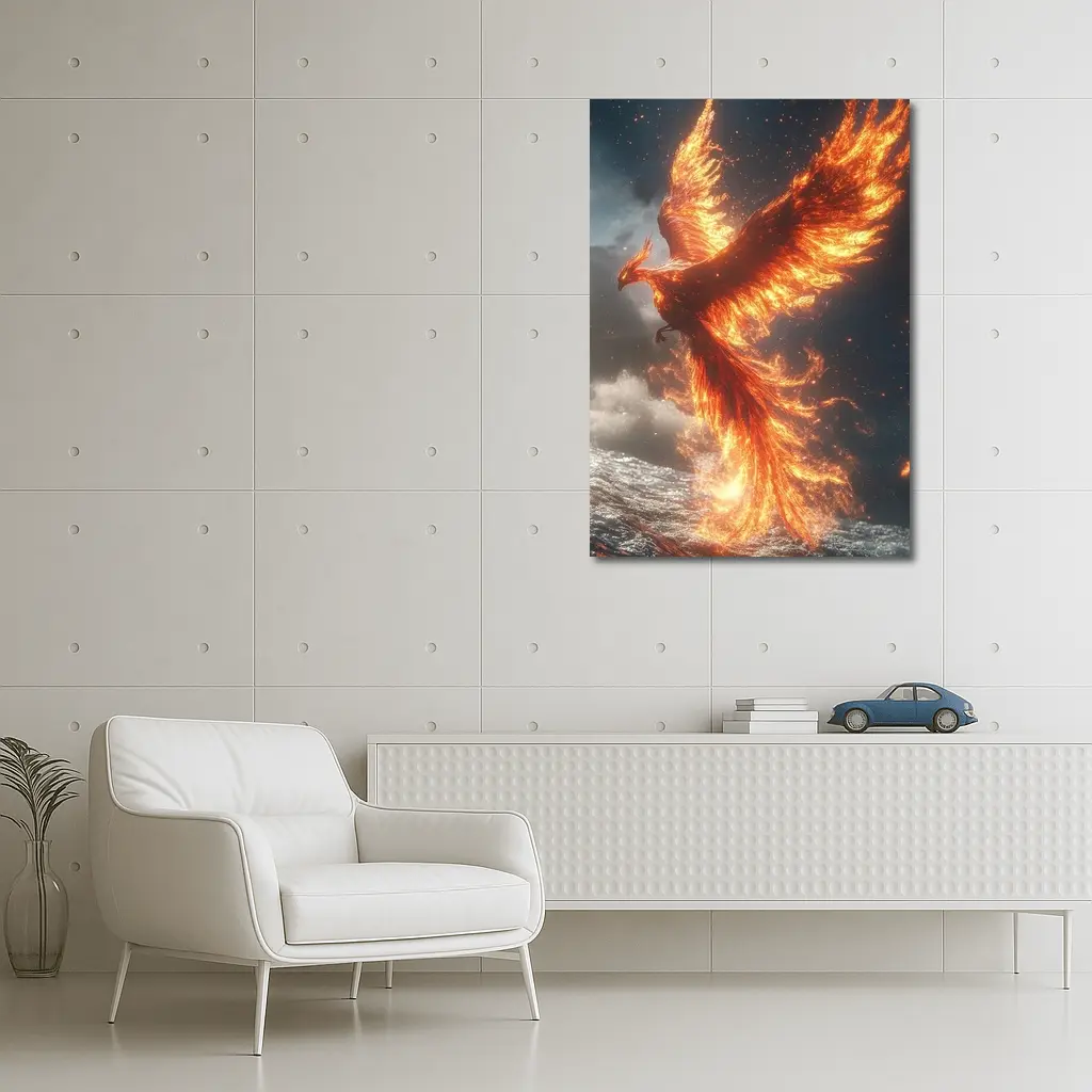 Phoenix Rising From Ocean Flames Dark Sky – Wall Art