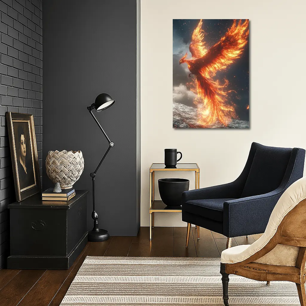 Phoenix Rising From Ocean Flames Dark Sky – Wall Art