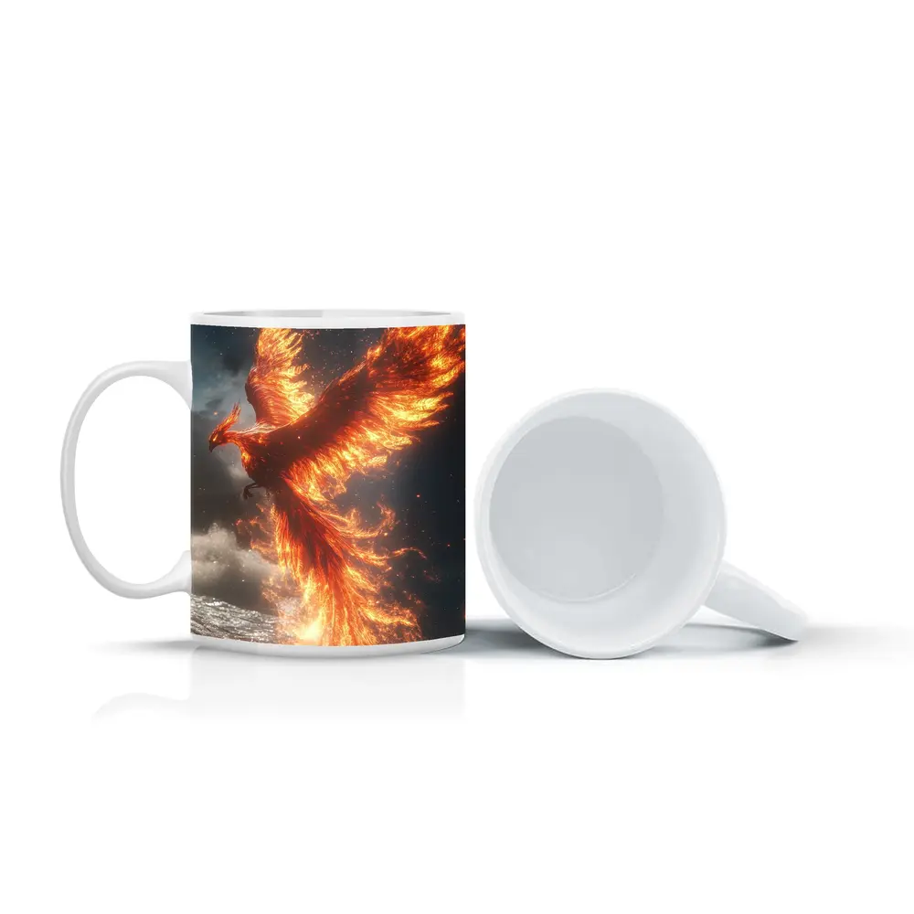 Phoenix Rising From Ocean Flames Dark Sky – Mugs