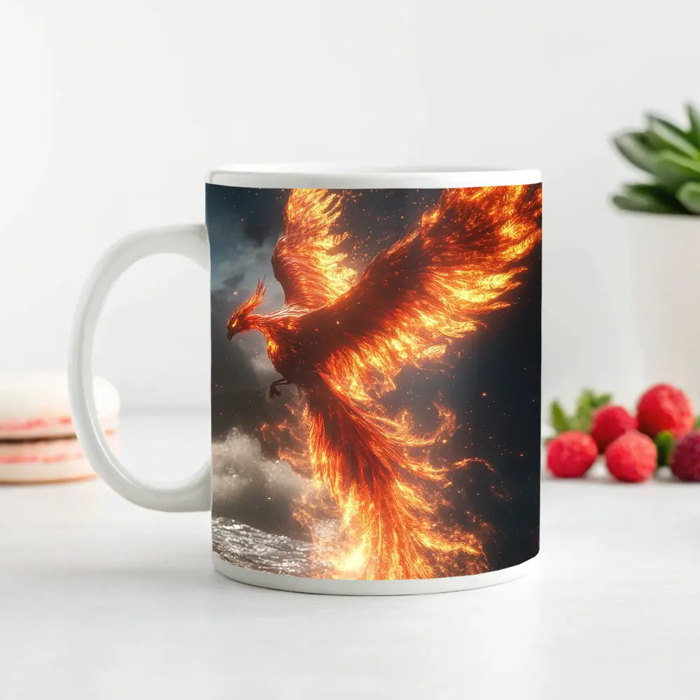Phoenix Rising From Ocean Flames Dark Sky – Mugs