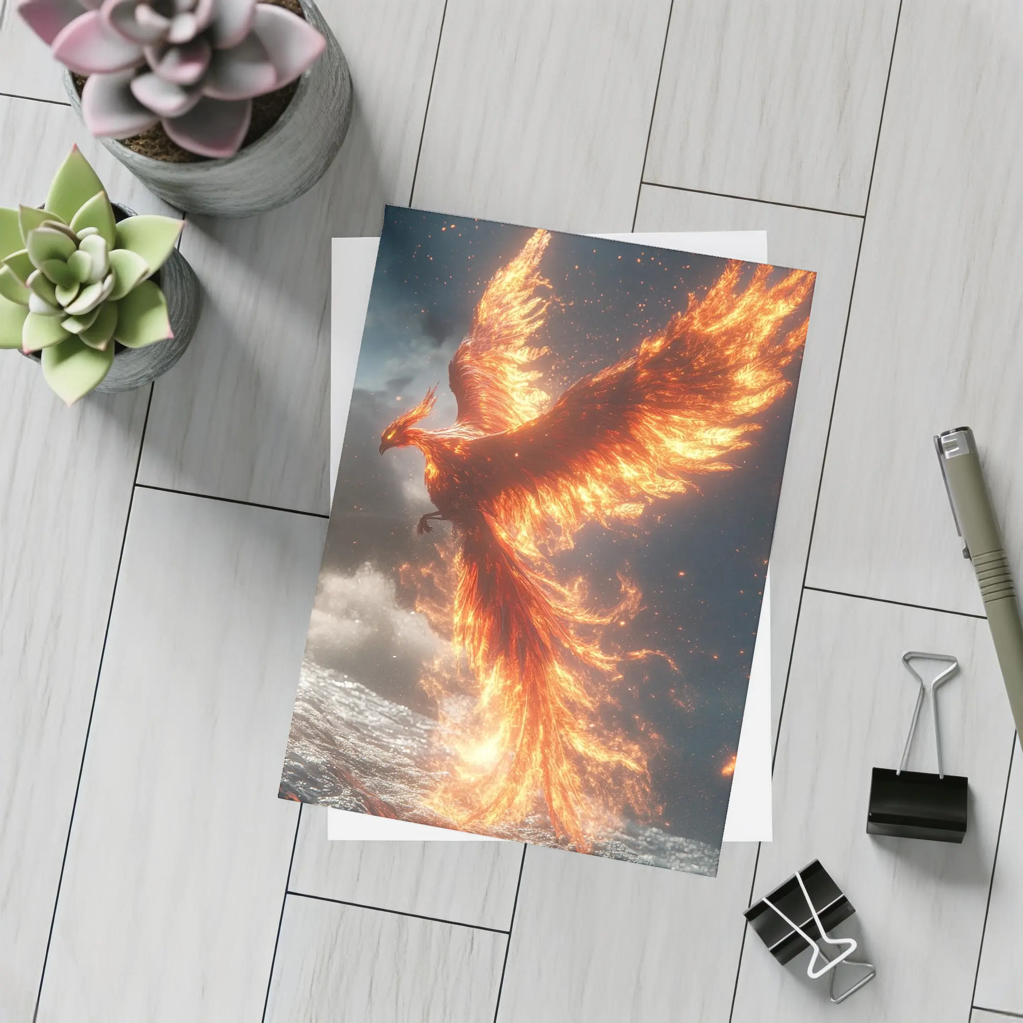 Phoenix Rising From Ocean Flames Dark Sky – Postcards