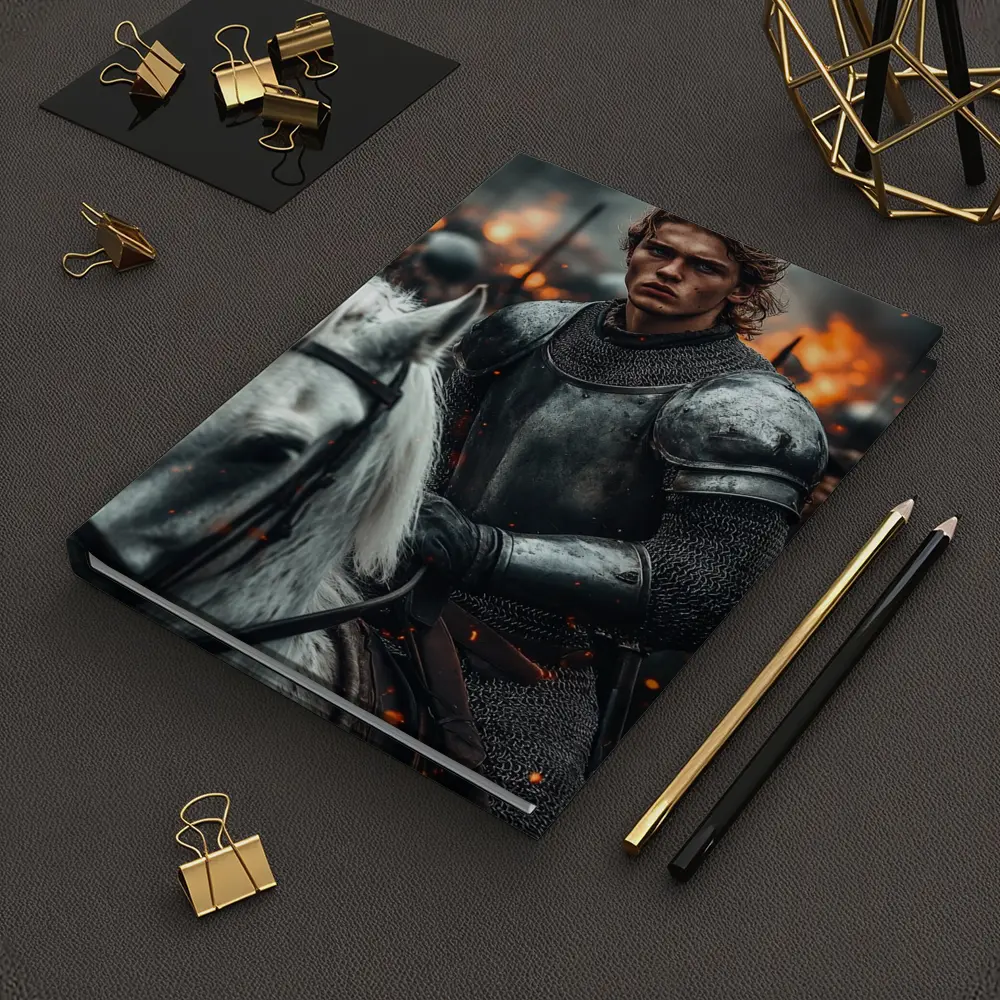 Knight in Armor Riding White Horse Battle – Notebooks
