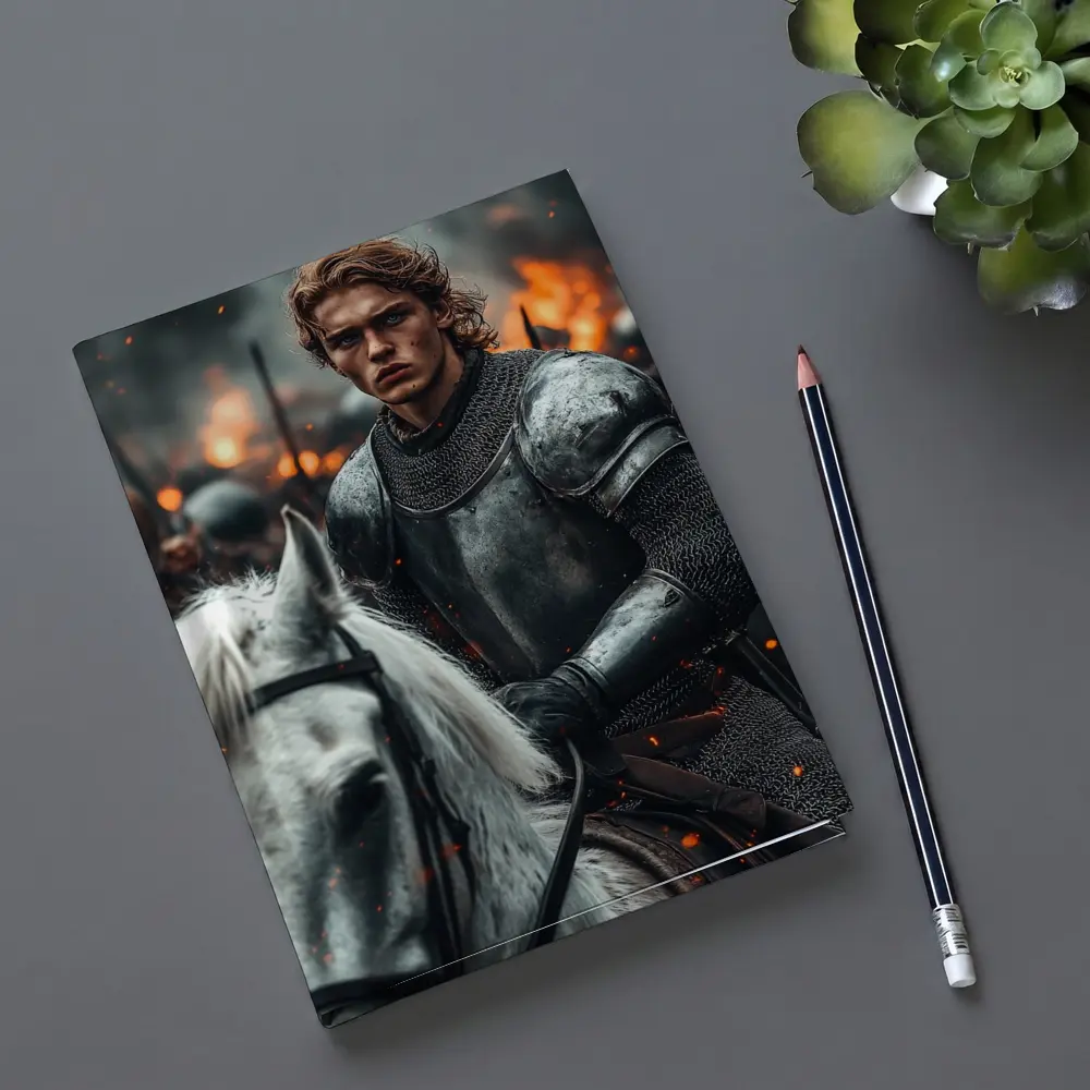 Knight in Armor Riding White Horse Battle – Notebooks