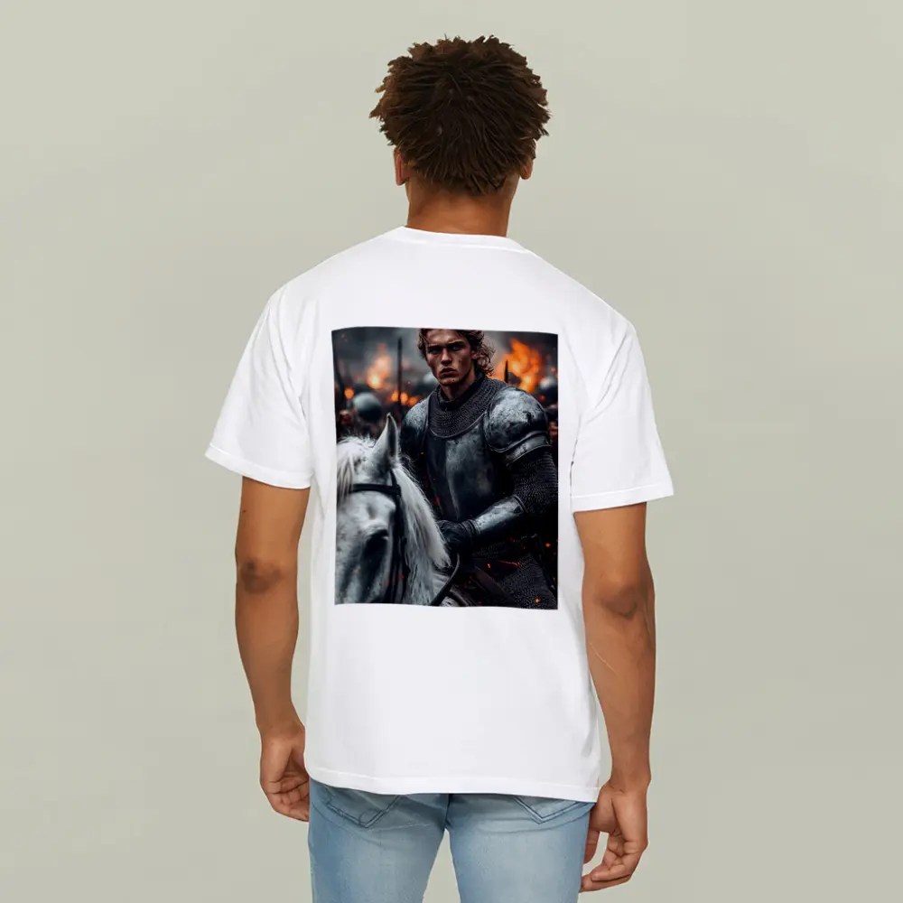 Knight in Armor Riding White Horse Battle – T-Shirts