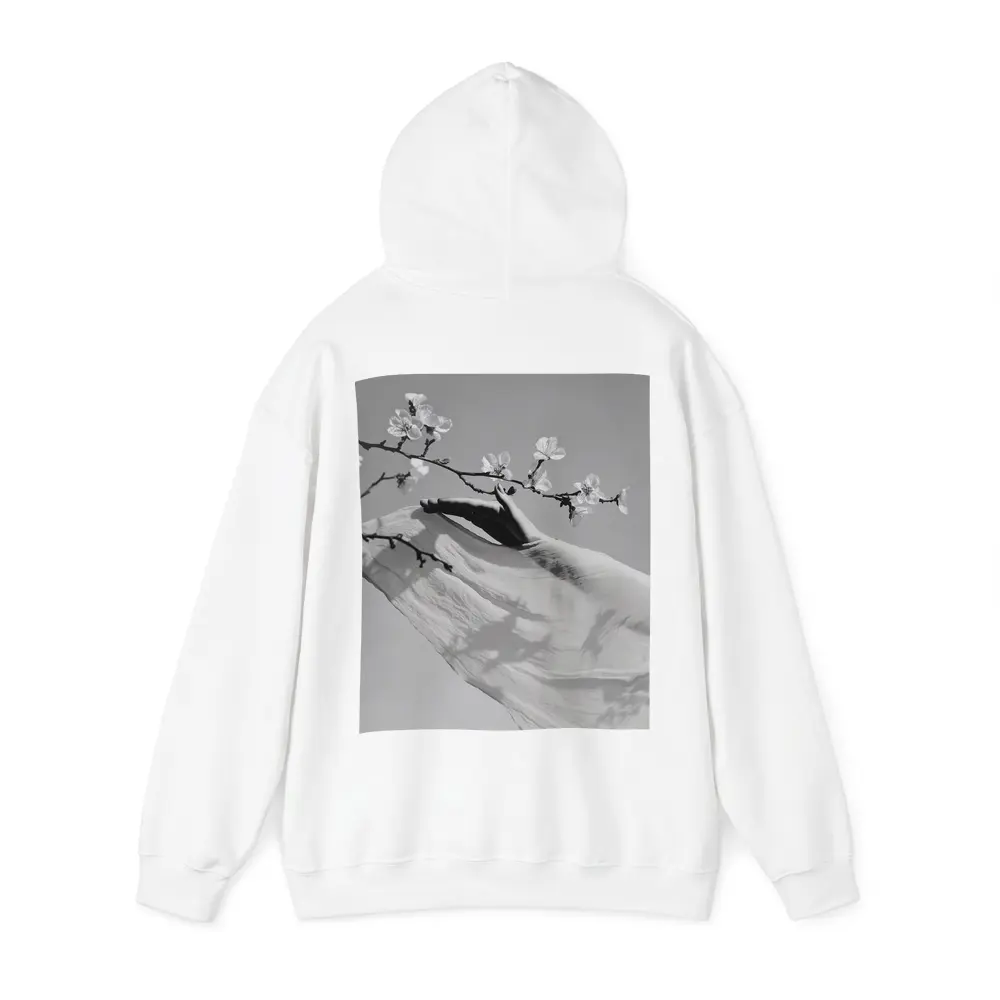Hand Reaching Cherry Blossom Branch Black White – Hoodies