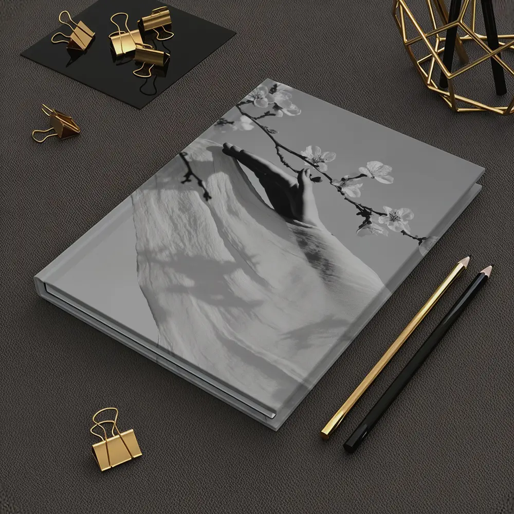 Hand Reaching Cherry Blossom Branch Black White – Notebooks
