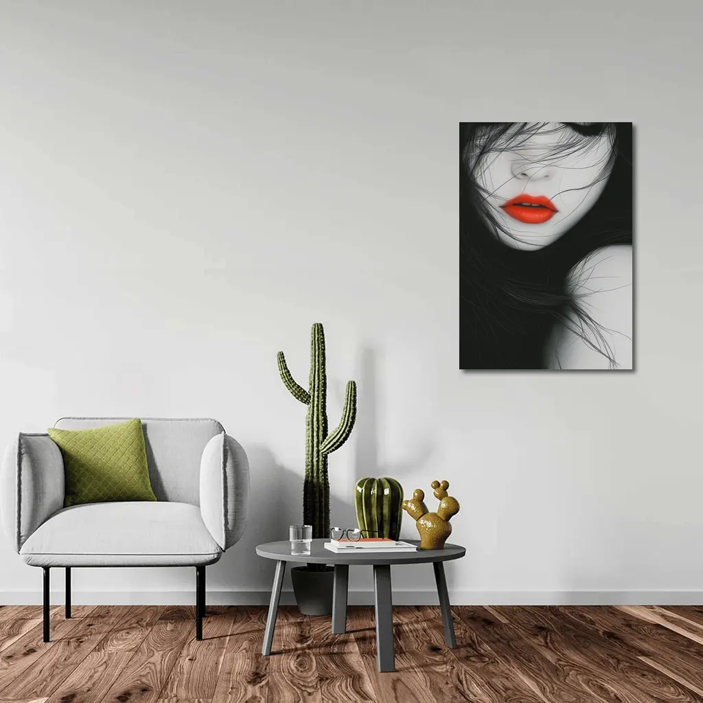 Woman Red Lips Black White Minimal Art – Wall Art