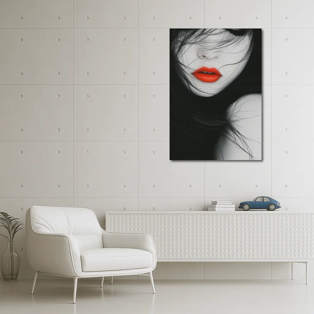Woman Red Lips Black White Minimal Art – Wall Art