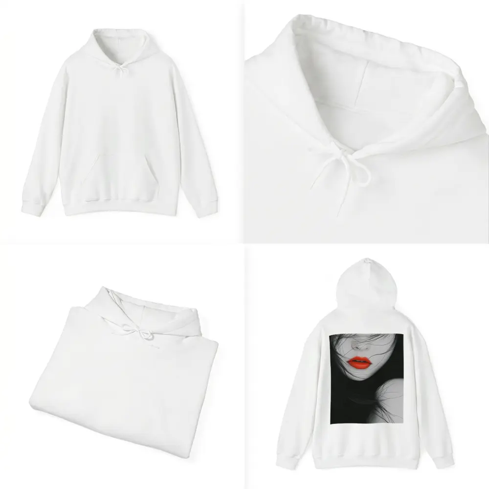 Woman Red Lips Black White Minimal Art – Hoodies