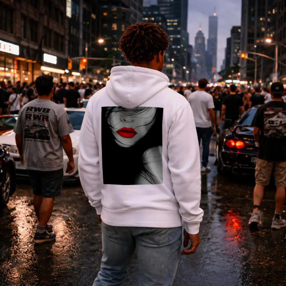 Woman Red Lips Black White Minimal Art – Hoodies