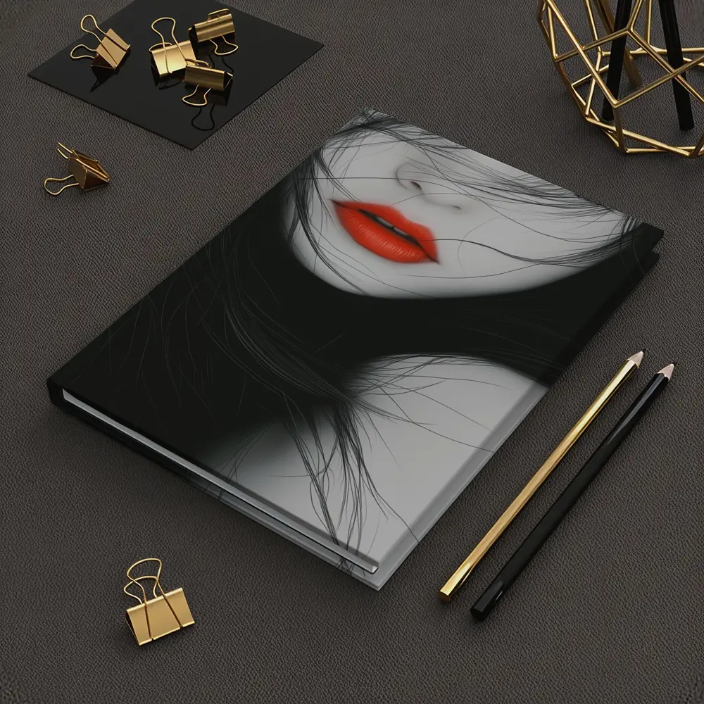 Woman Red Lips Black White Minimal Art – Notebooks