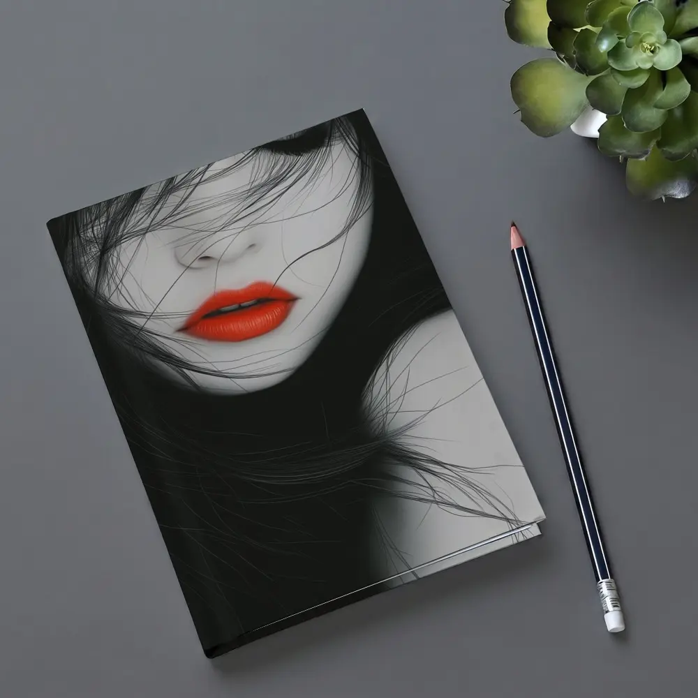 Woman Red Lips Black White Minimal Art – Notebooks