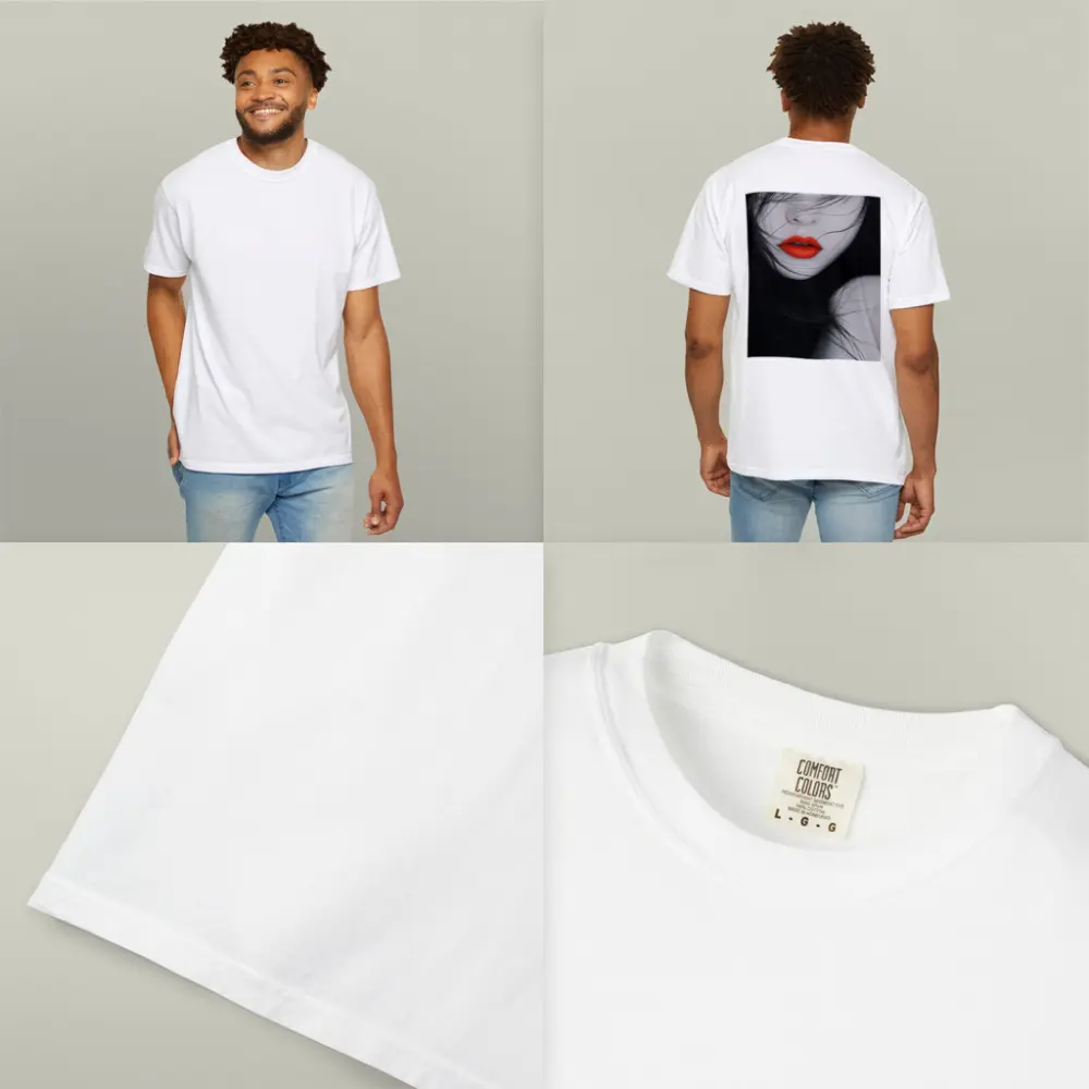 Woman Red Lips Black White Minimal Art – T-Shirts