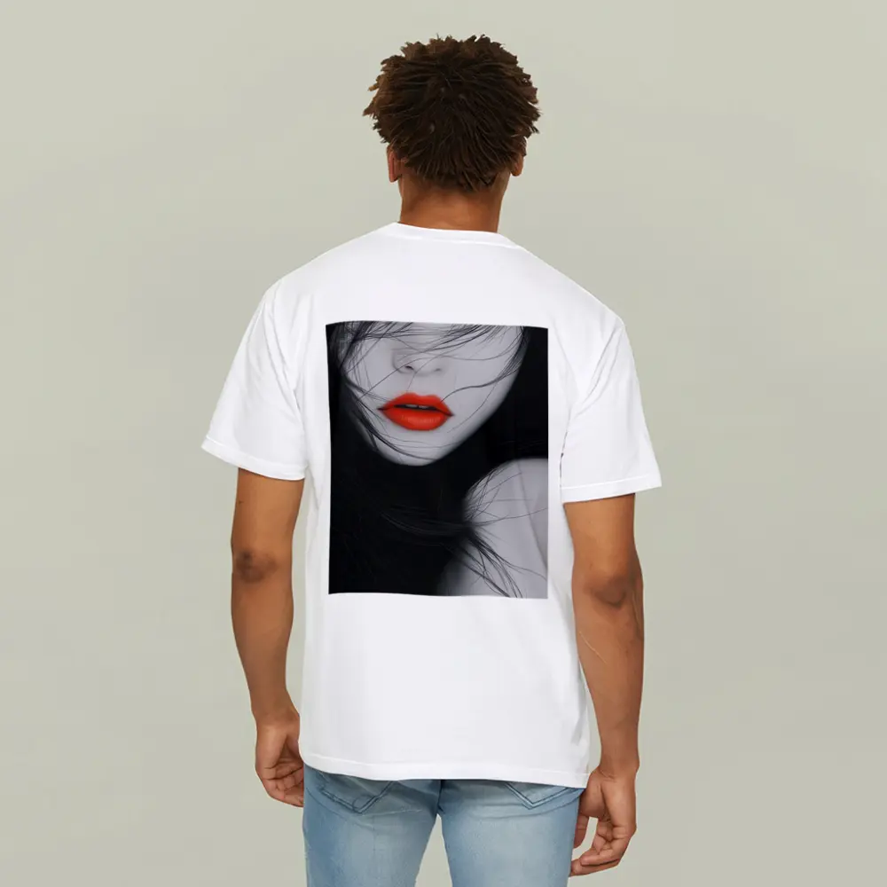 Woman Red Lips Black White Minimal Art – T-Shirts
