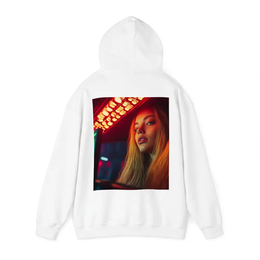 Young Woman Neon Red Light Night Scene – Hoodies