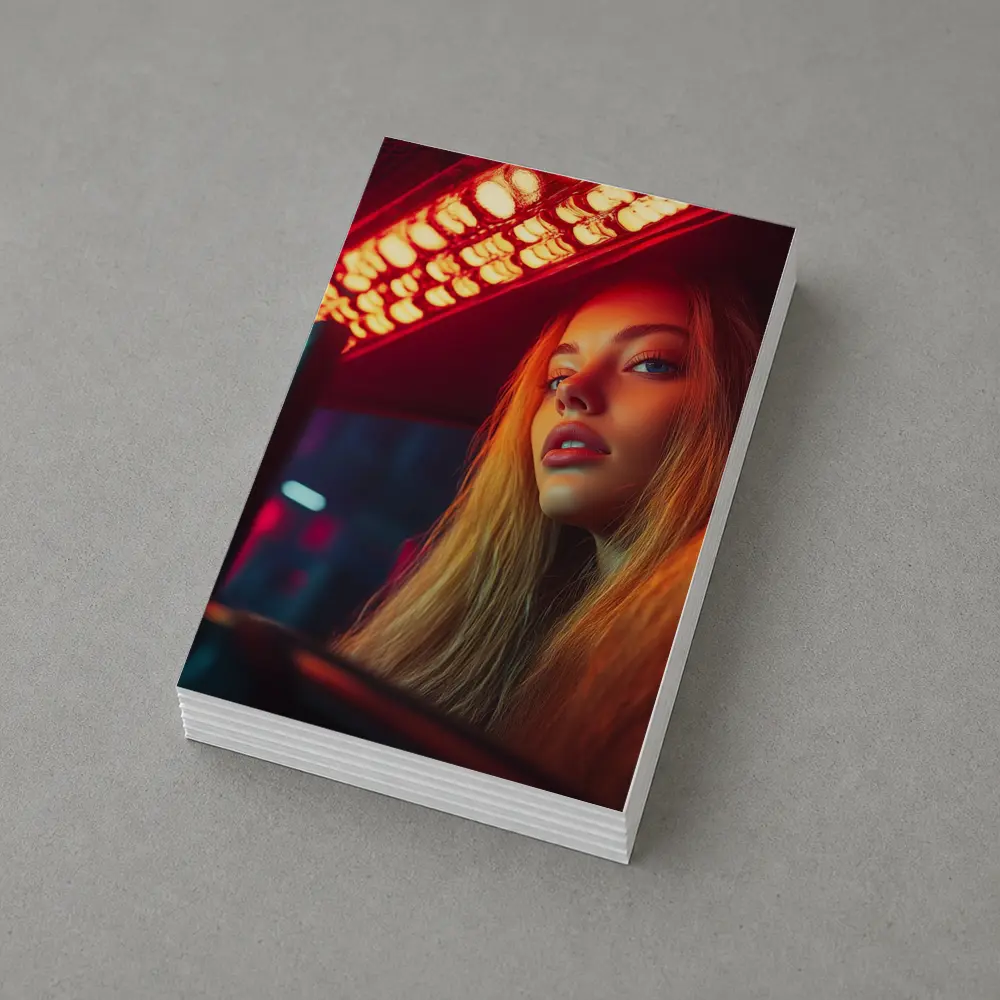 Young Woman Neon Red Light Night Scene – Postcards