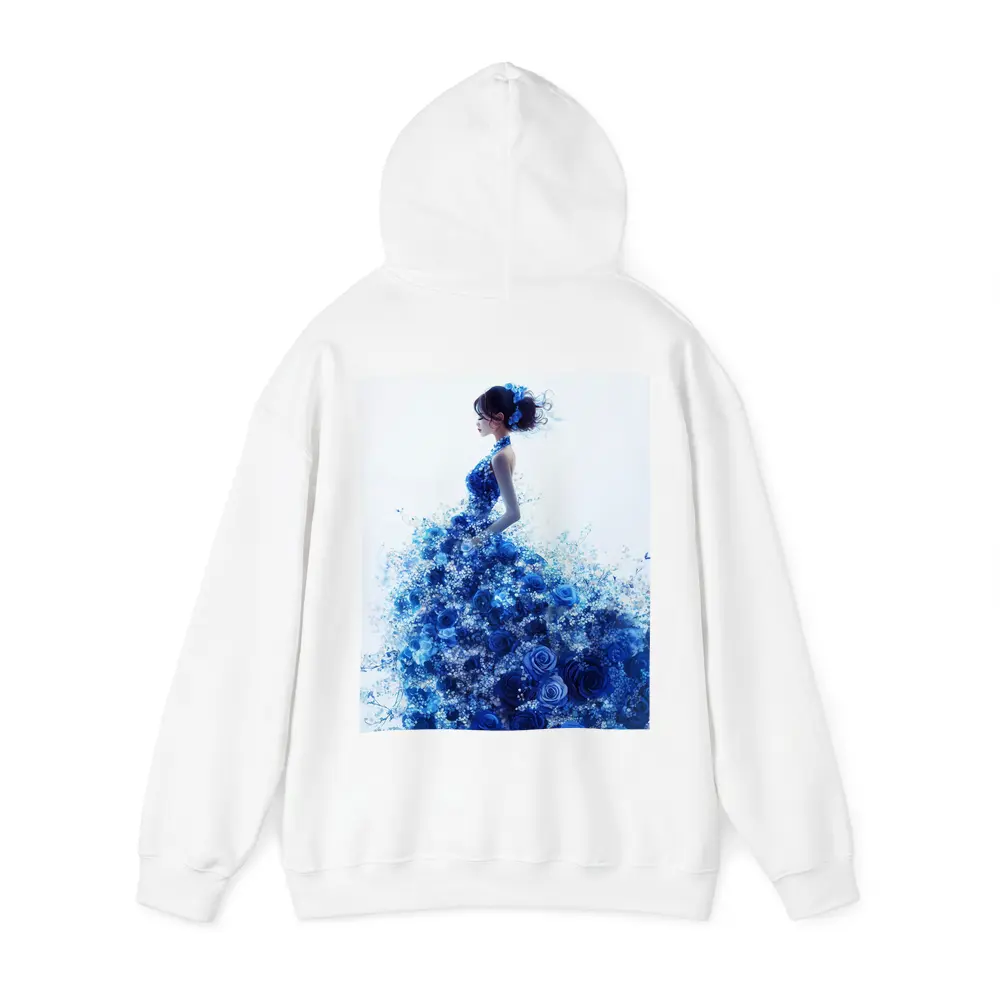 Woman Blue Rose Floral Dress White Background – Hoodies