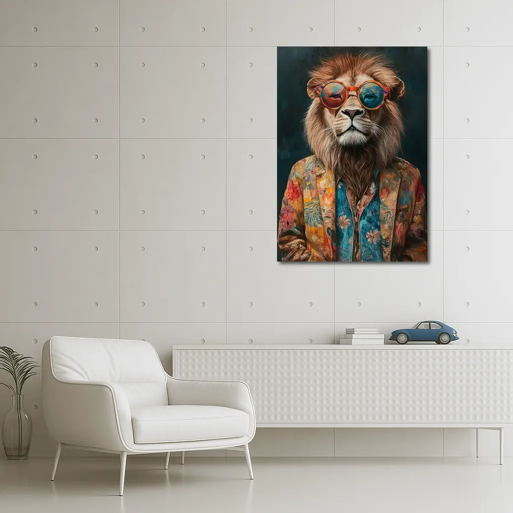 Cool Lion Wearing Sunglasses Floral Jacket – Wall Art