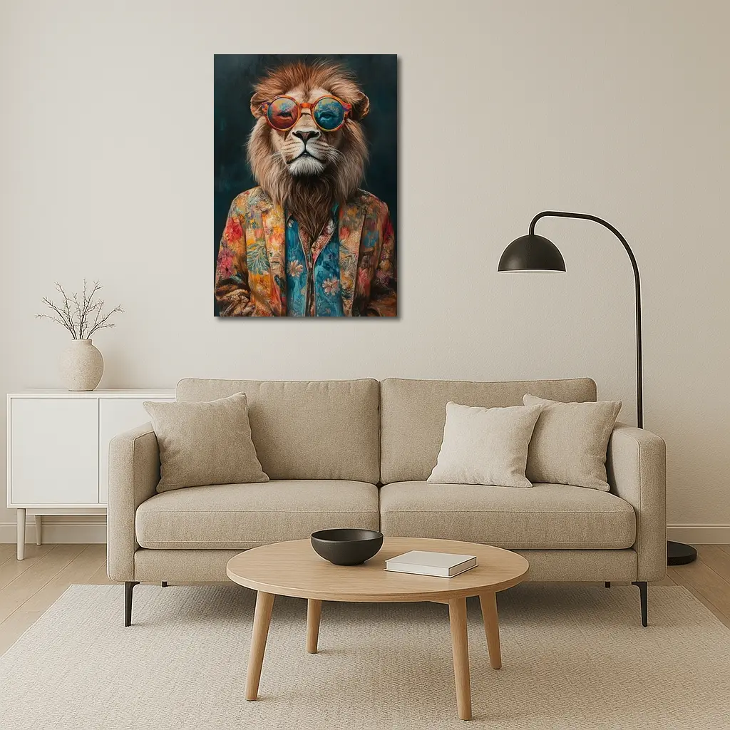 Cool Lion Wearing Sunglasses Floral Jacket – Wall Art