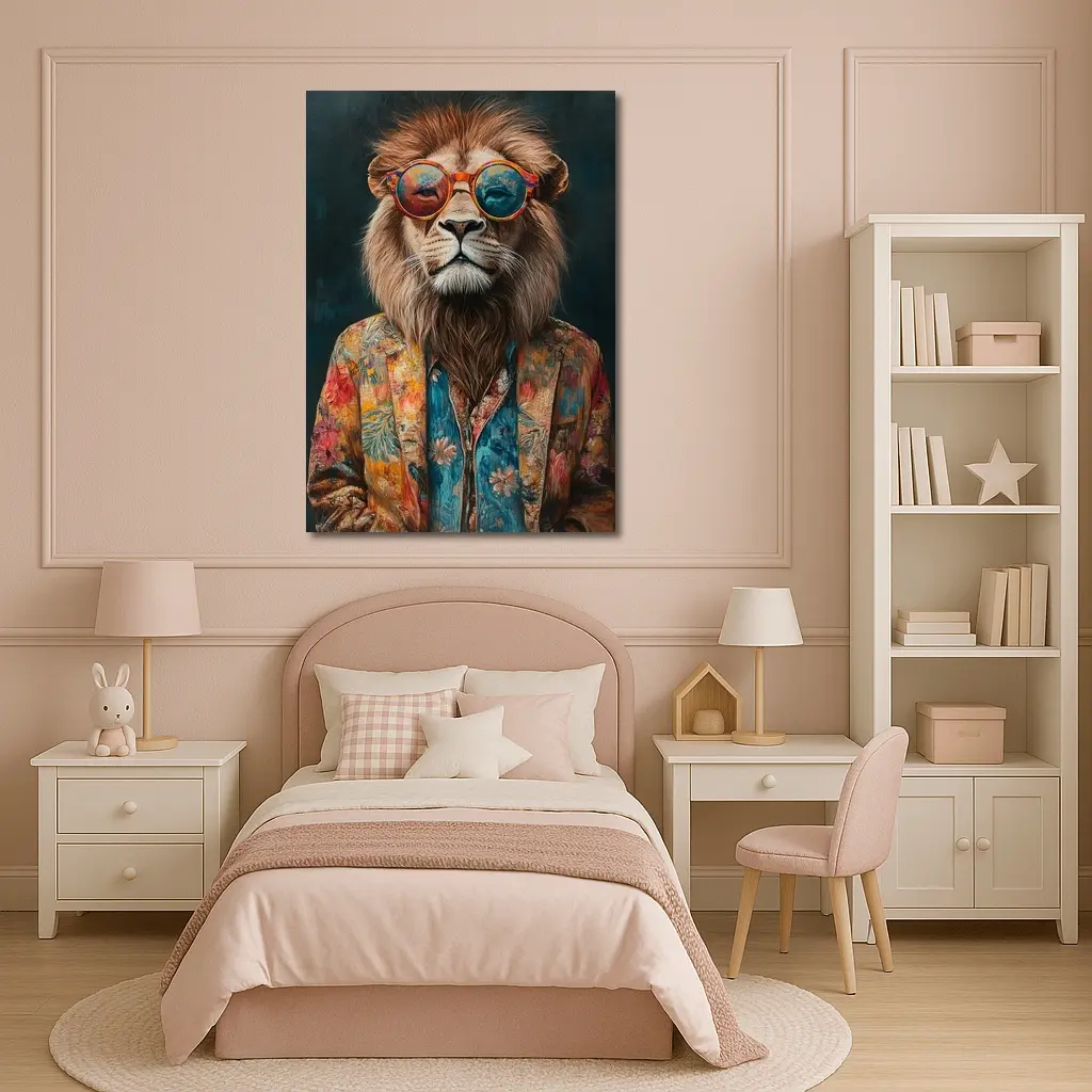 Cool Lion Wearing Sunglasses Floral Jacket – Wall Art