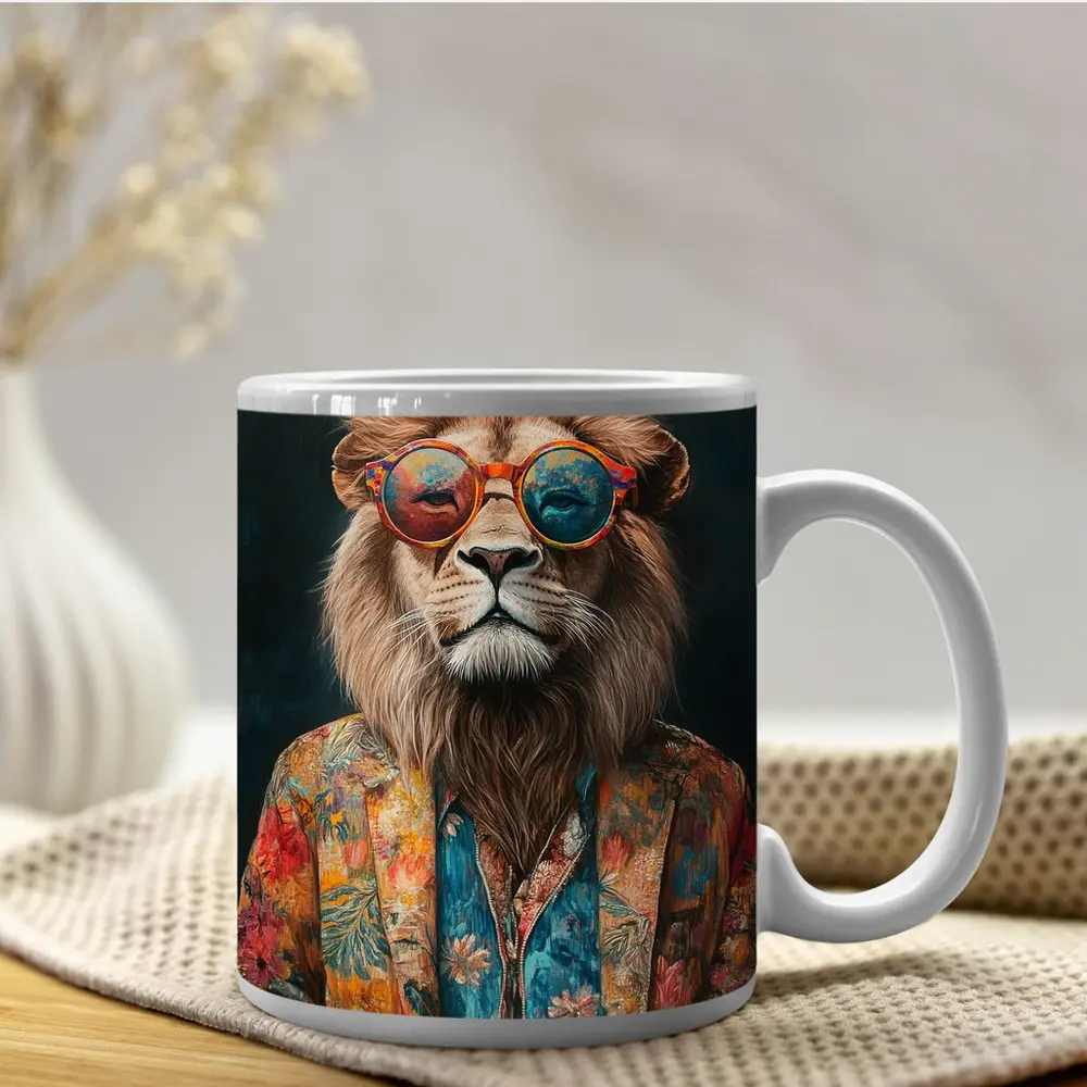 Cool Lion Wearing Sunglasses Floral Jacket – Mugs