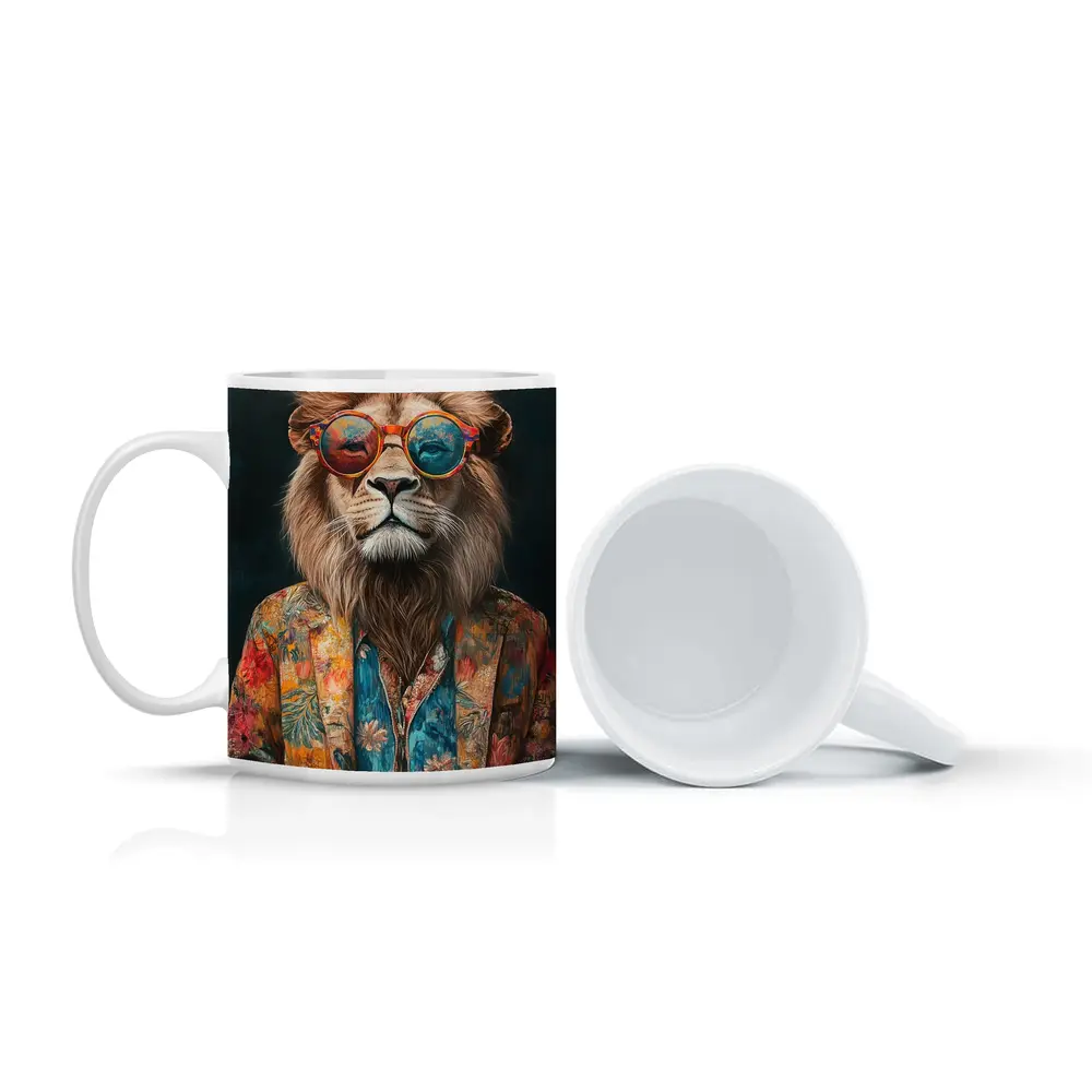 Cool Lion Wearing Sunglasses Floral Jacket – Mugs