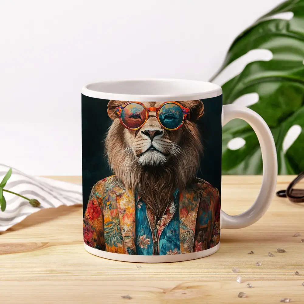 Cool Lion Wearing Sunglasses Floral Jacket – Mugs