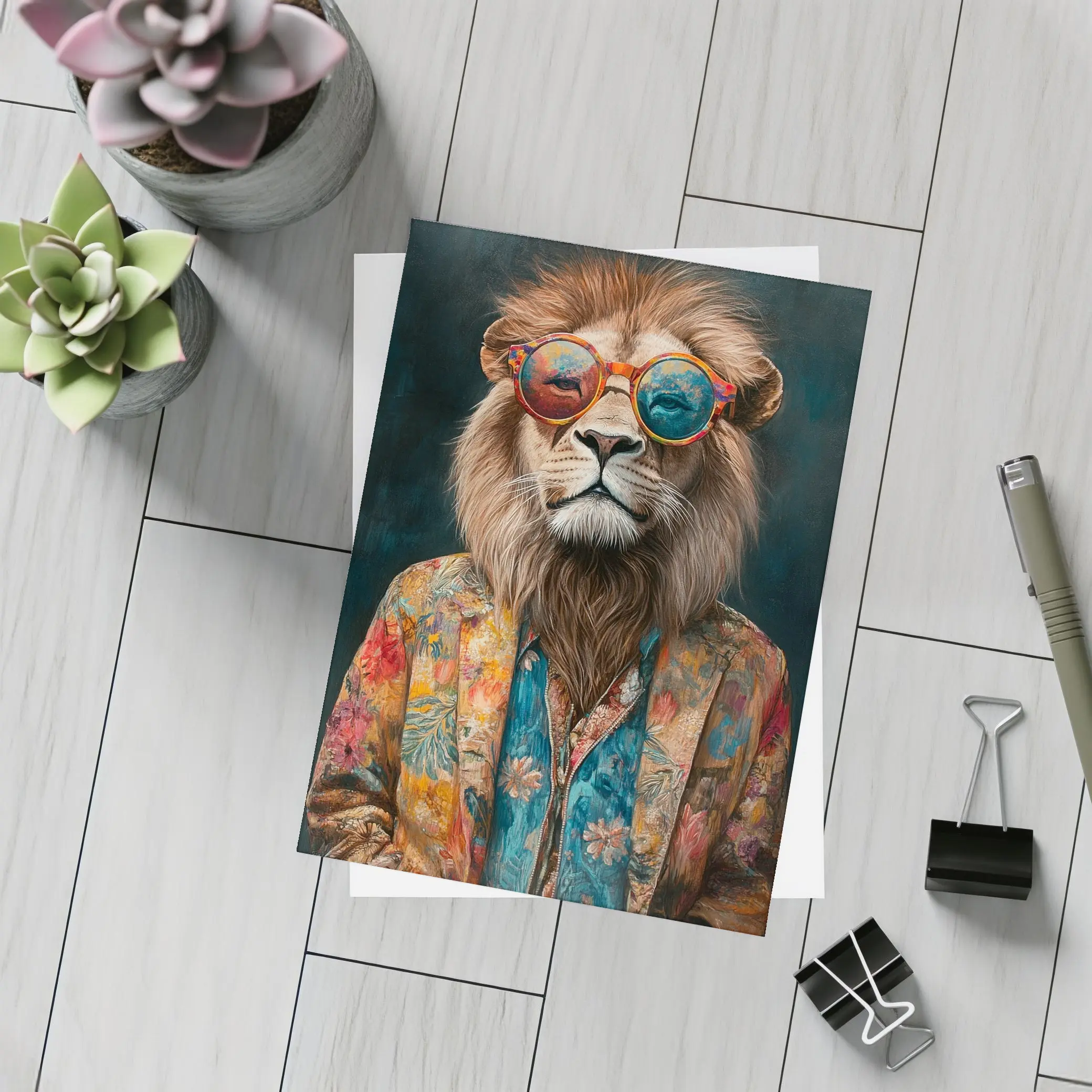 Cool Lion Wearing Sunglasses Floral Jacket – Postcards