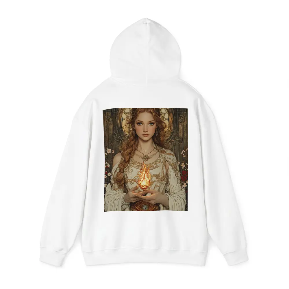 Art Nouveau Girl Holding Sacred Flame Floral – Hoodies