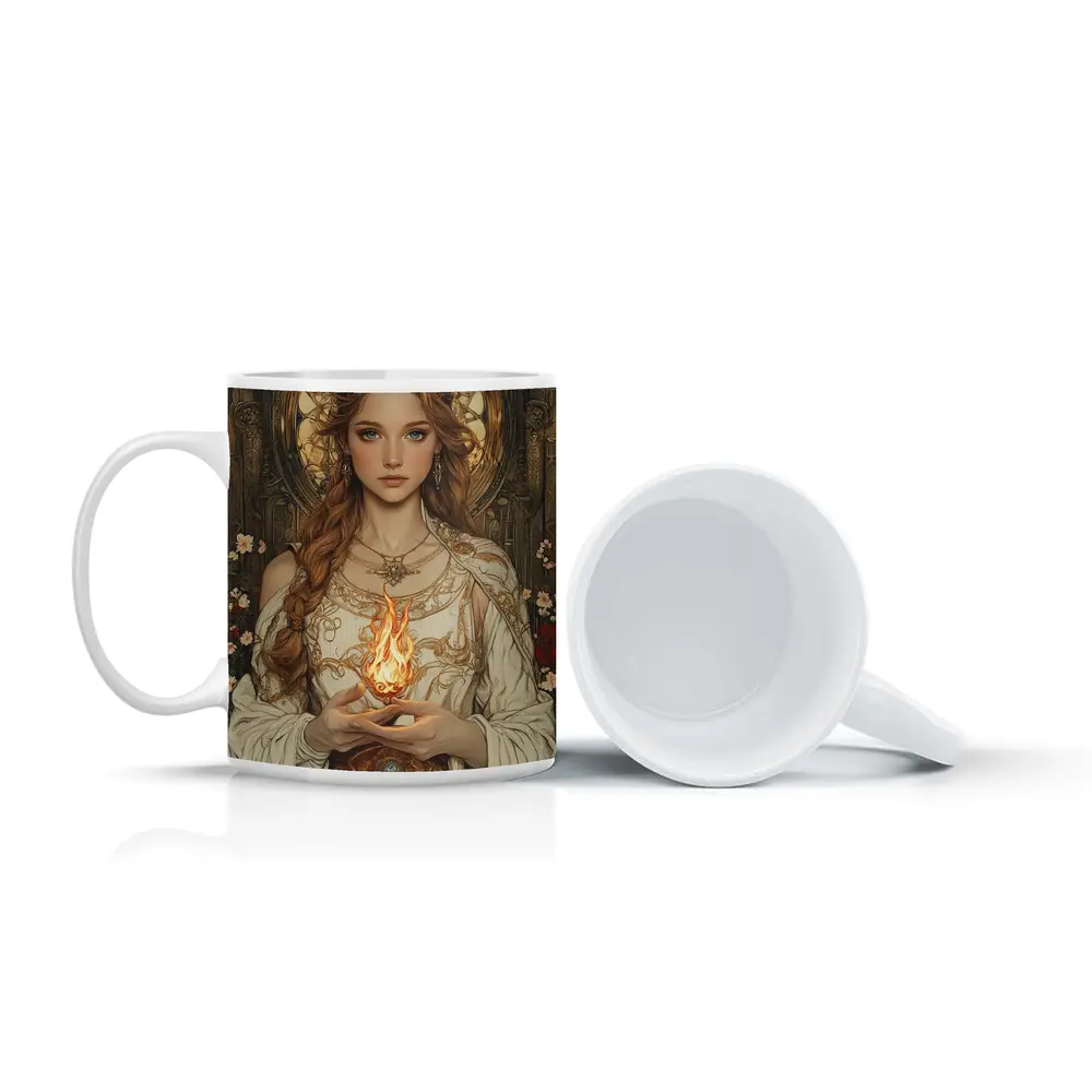 Art Nouveau Girl Holding Sacred Flame Floral – Mugs