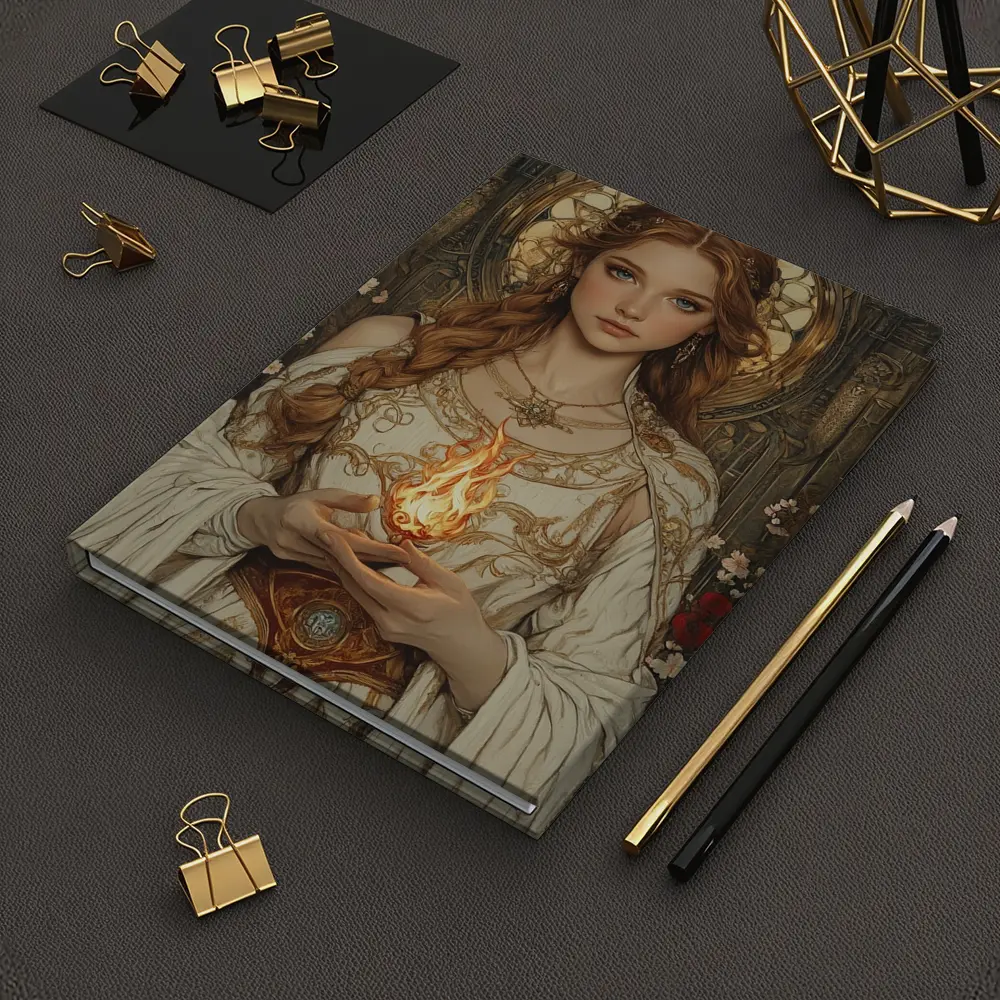 Art Nouveau Girl Holding Sacred Flame Floral – Notebooks