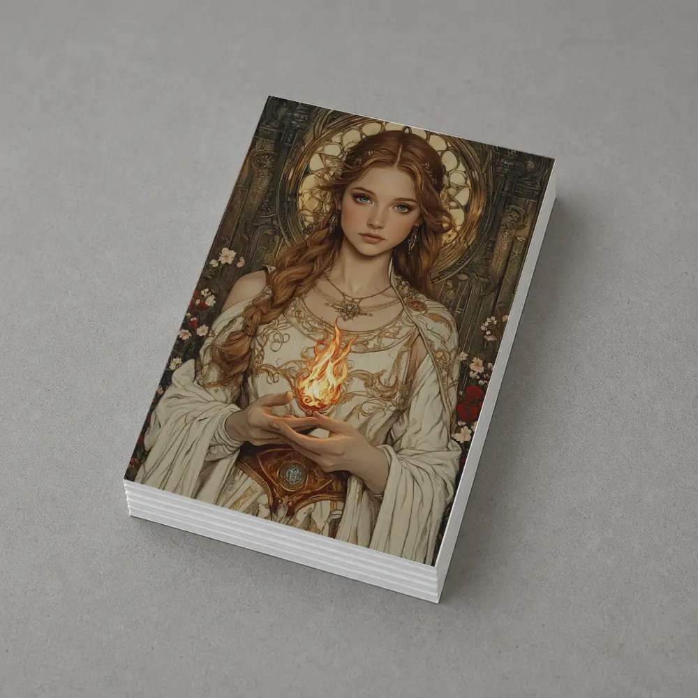 Art Nouveau Girl Holding Sacred Flame Floral – Postcards