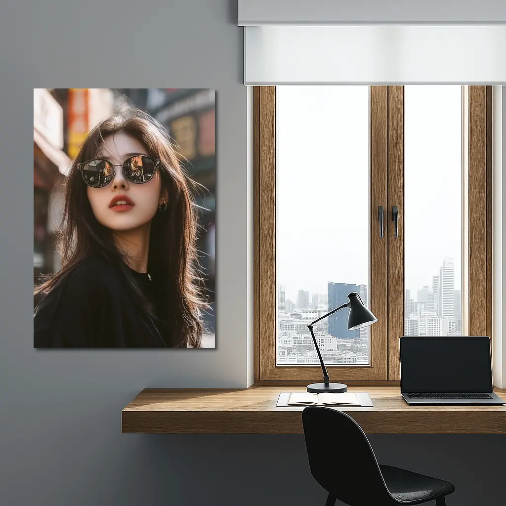 Young Asian Woman Sunglasses Urban Street Background – Wall Art