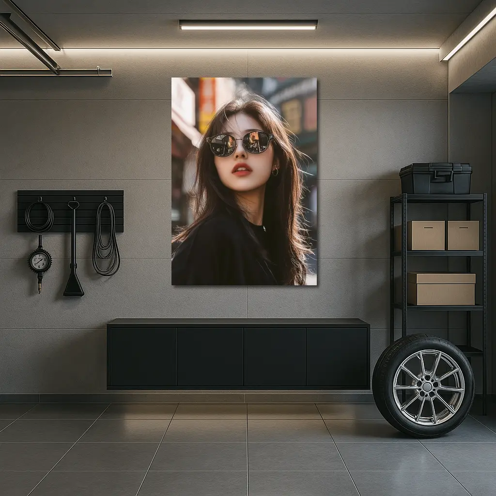 Young Asian Woman Sunglasses Urban Street Background – Wall Art