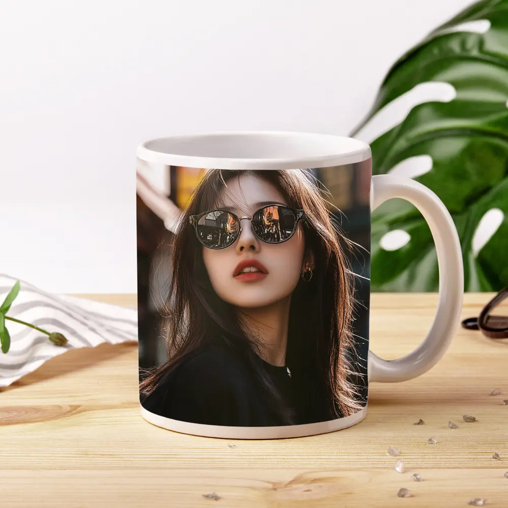 Young Asian Woman Sunglasses Urban Street Background – Mugs