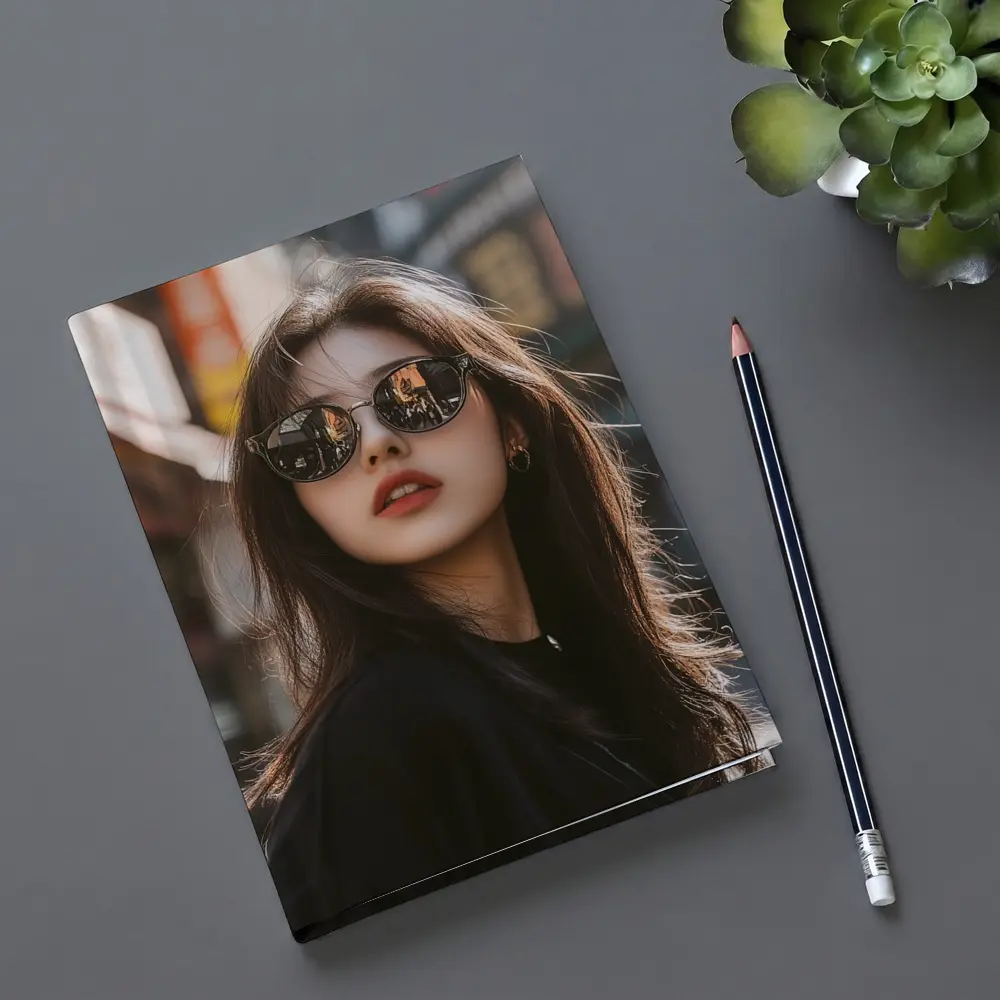 Young Asian Woman Sunglasses Urban Street Background – Notebooks