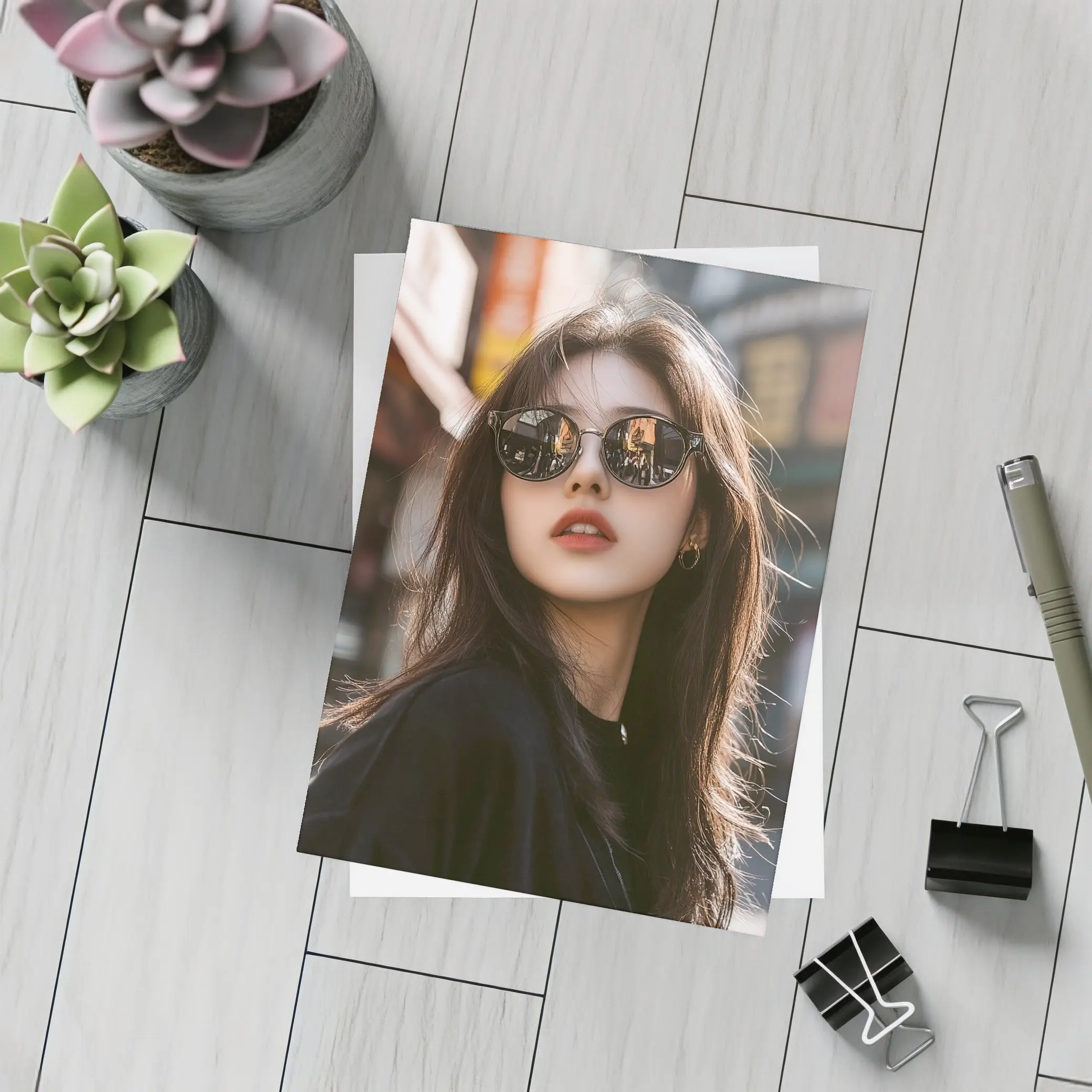 Young Asian Woman Sunglasses Urban Street Background – Postcards