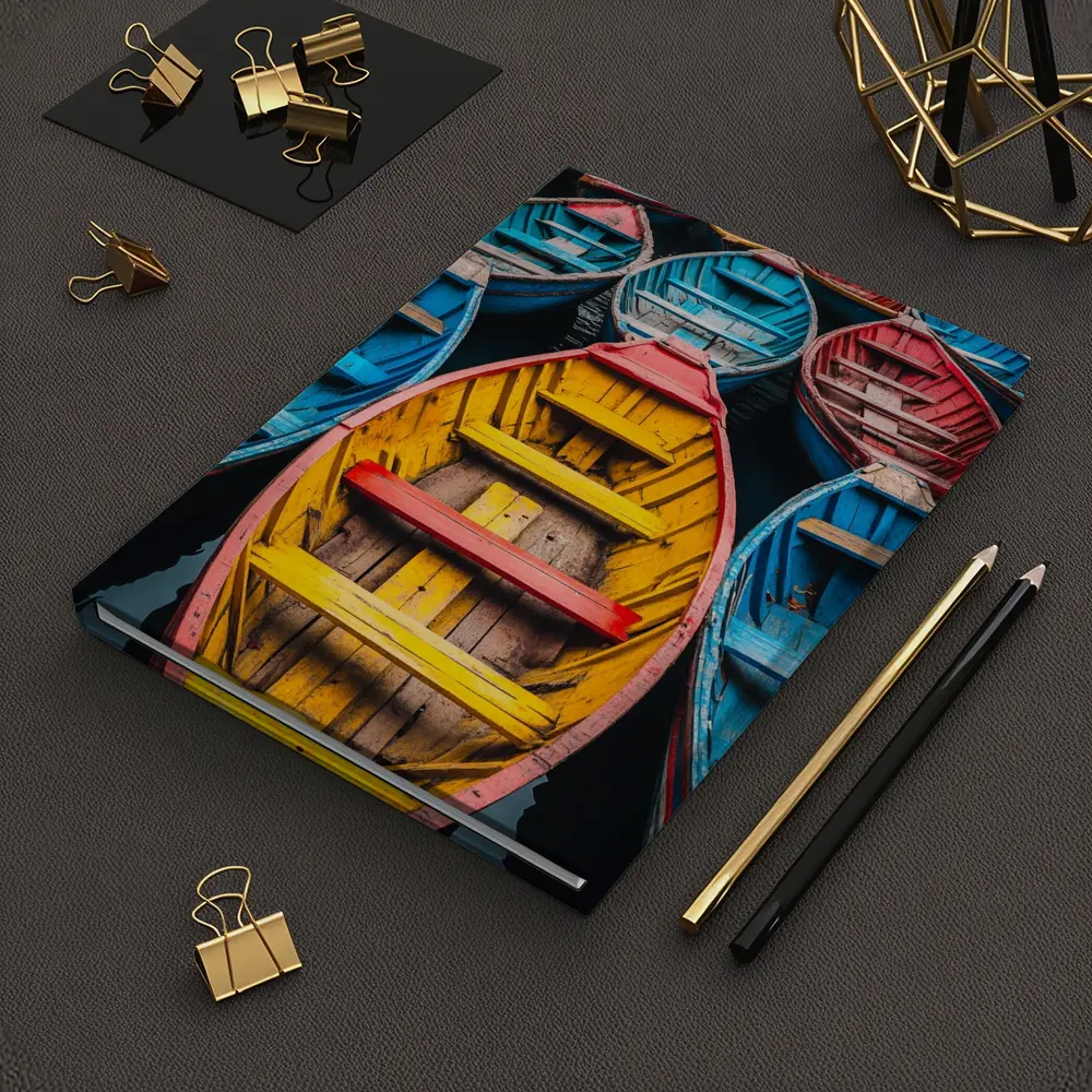Colorful Wooden Rowing Boats on Water – Notebooks