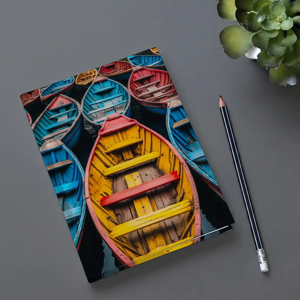 Colorful Wooden Rowing Boats on Water – Notebooks