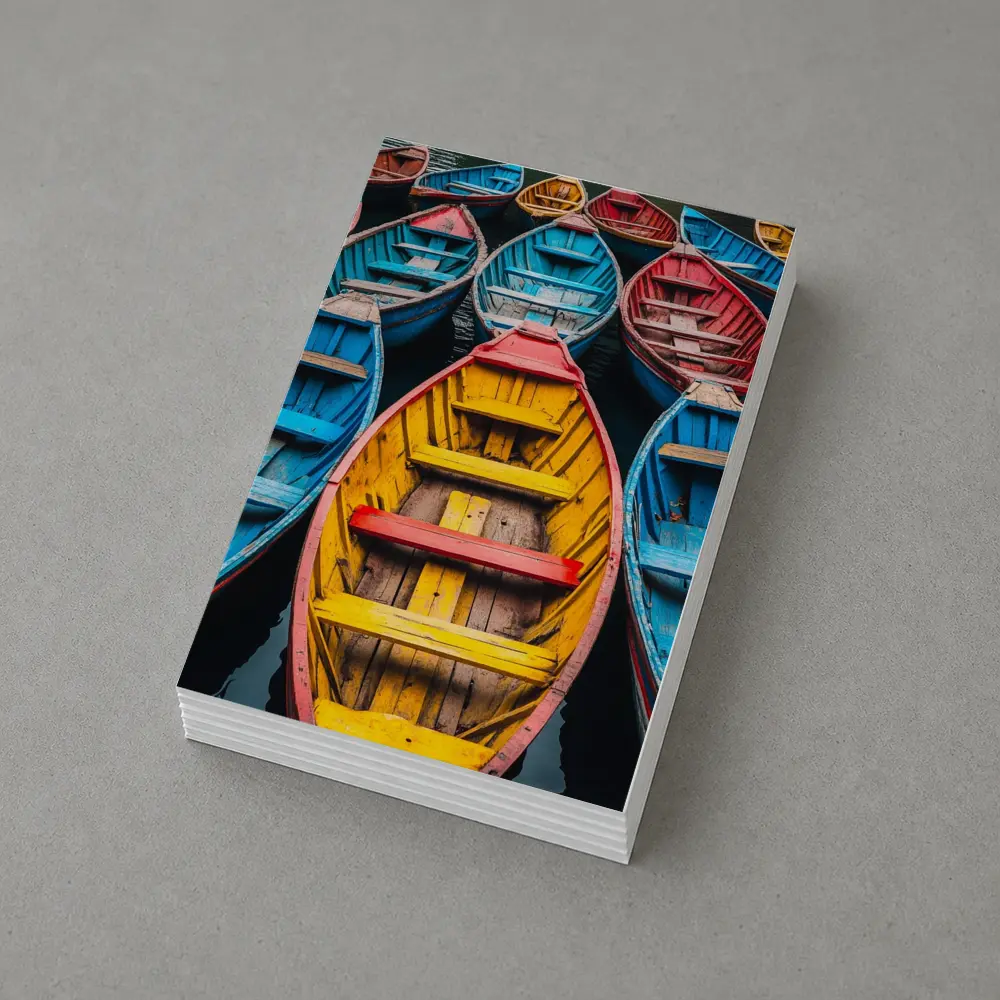 Colorful Wooden Rowing Boats on Water – Postcards
