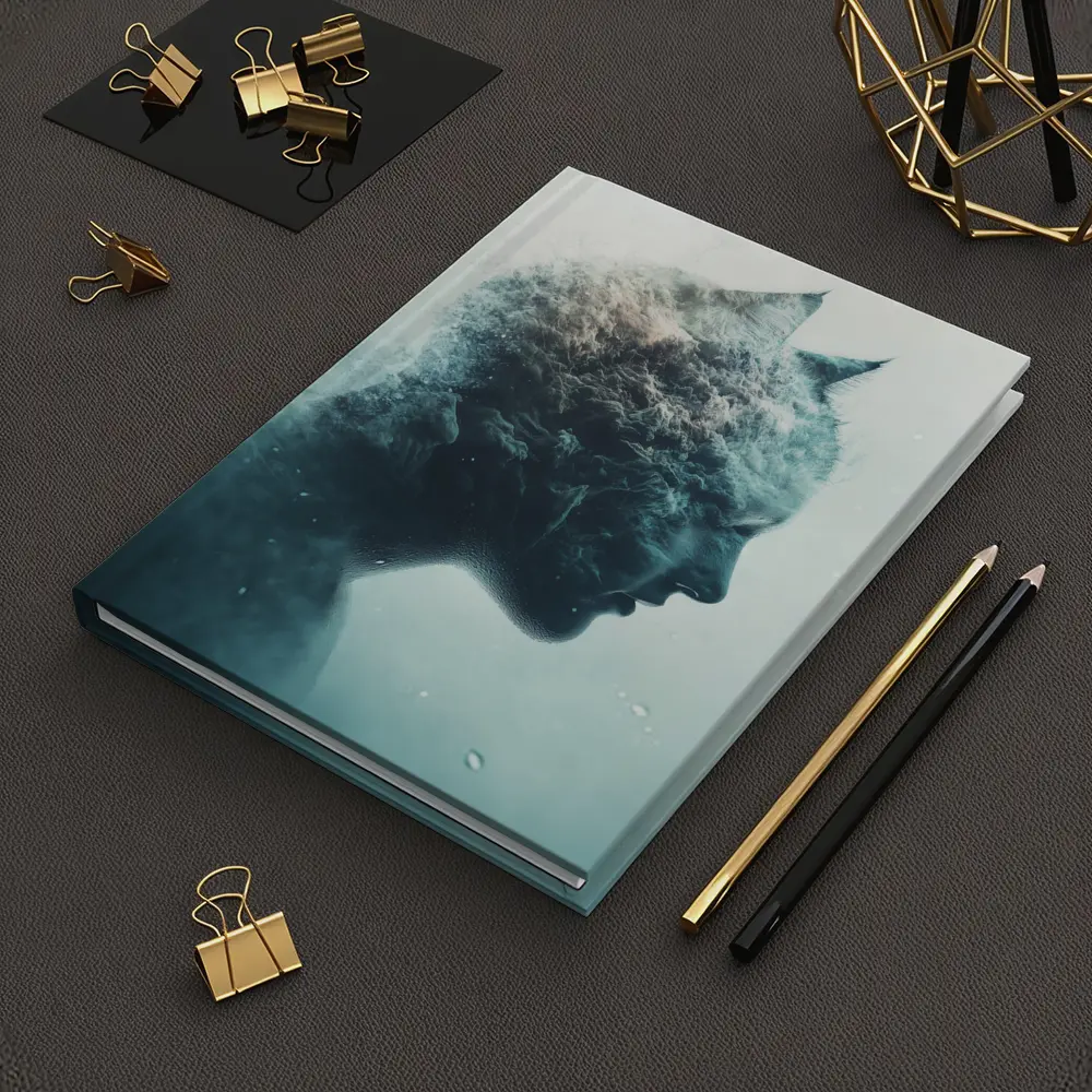 Cat Woman Double Exposure Misty Blue Art – Notebooks