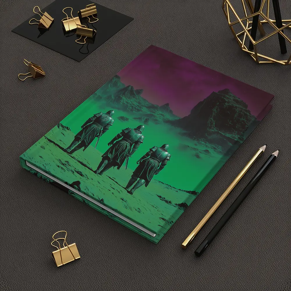 Three Knights Walking Alien Green Purple Landscape – Notebooks