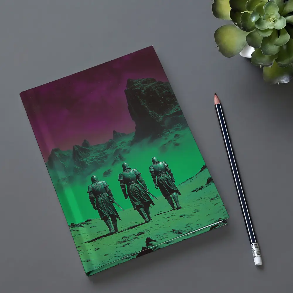 Three Knights Walking Alien Green Purple Landscape – Notebooks