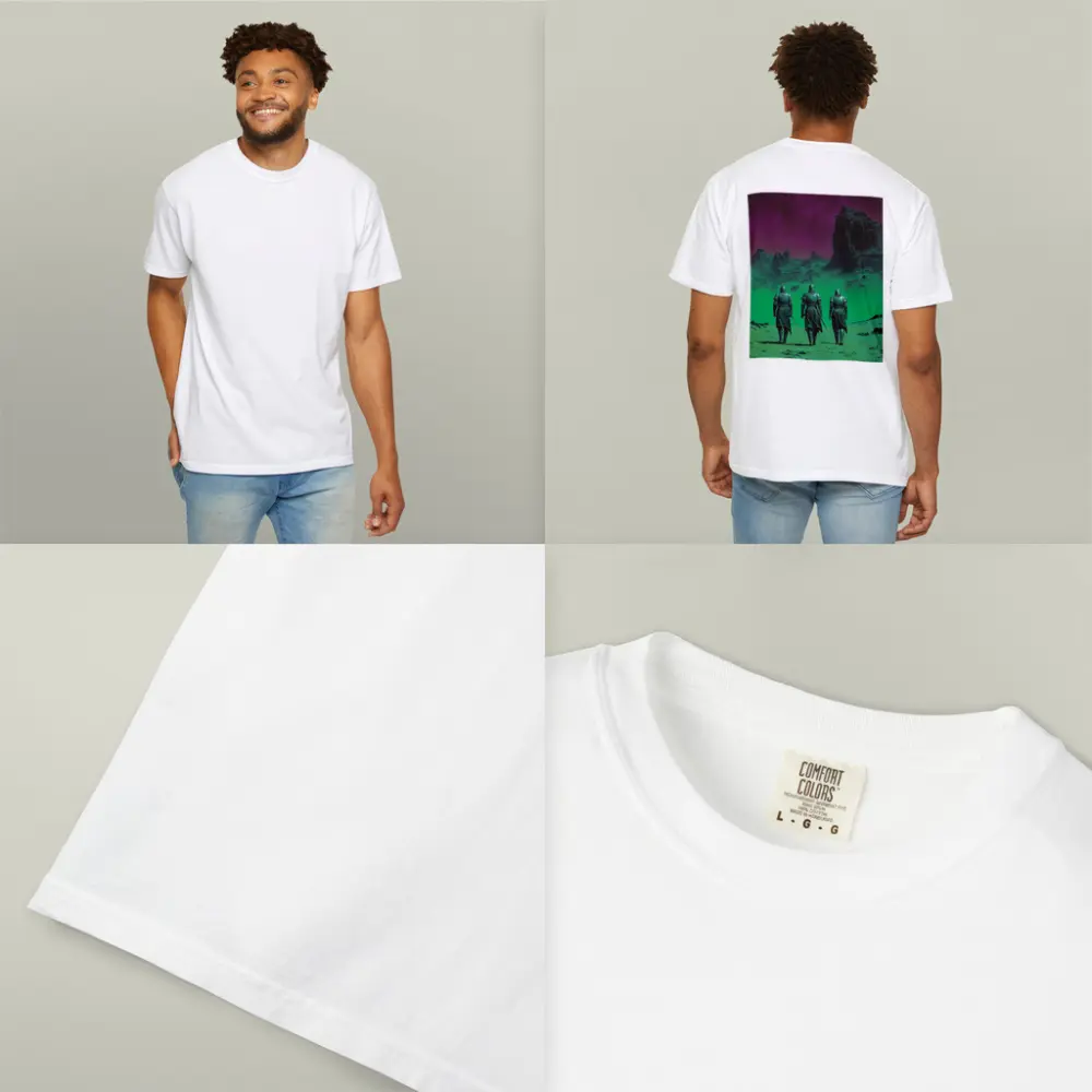 Three Knights Walking Alien Green Purple Landscape – T-Shirts