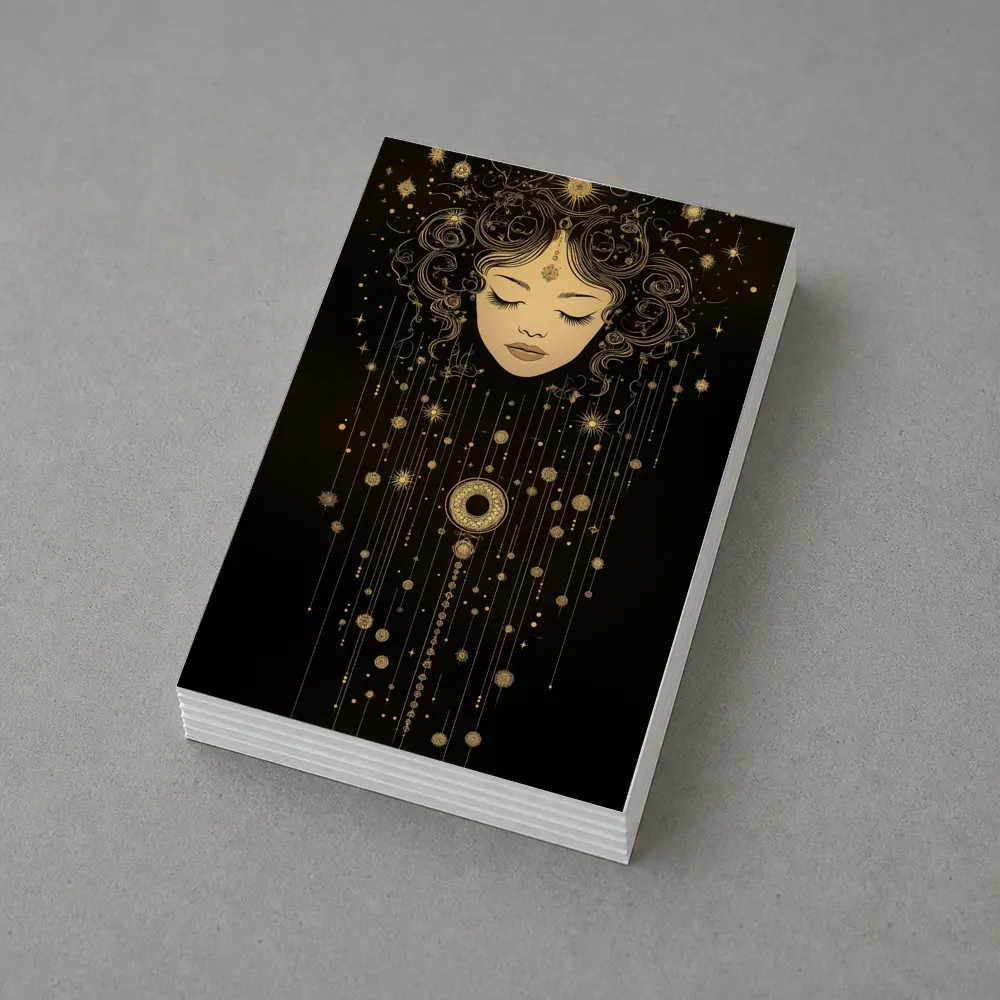 Celestial Woman Gold Stars Black Background – Postcards