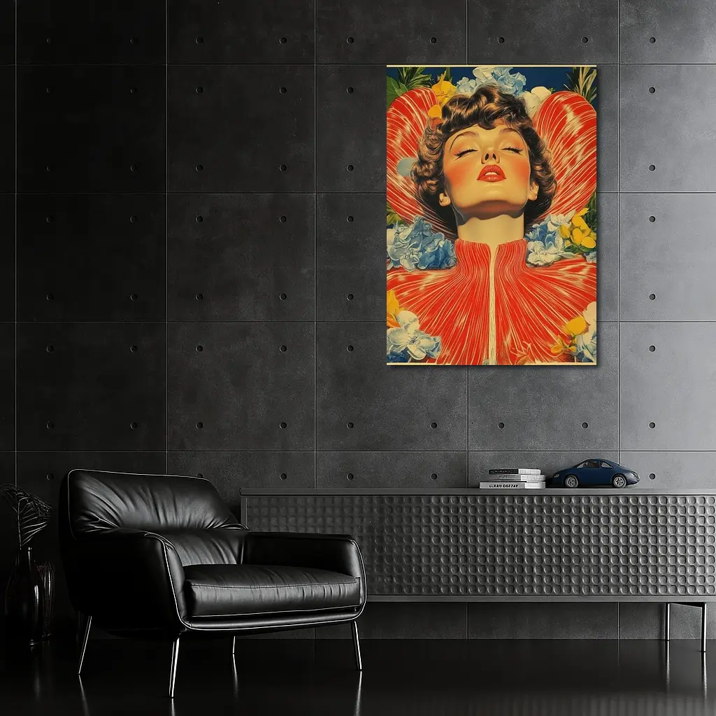 Retro Woman Portrait Floral Collage Art – Wall Art