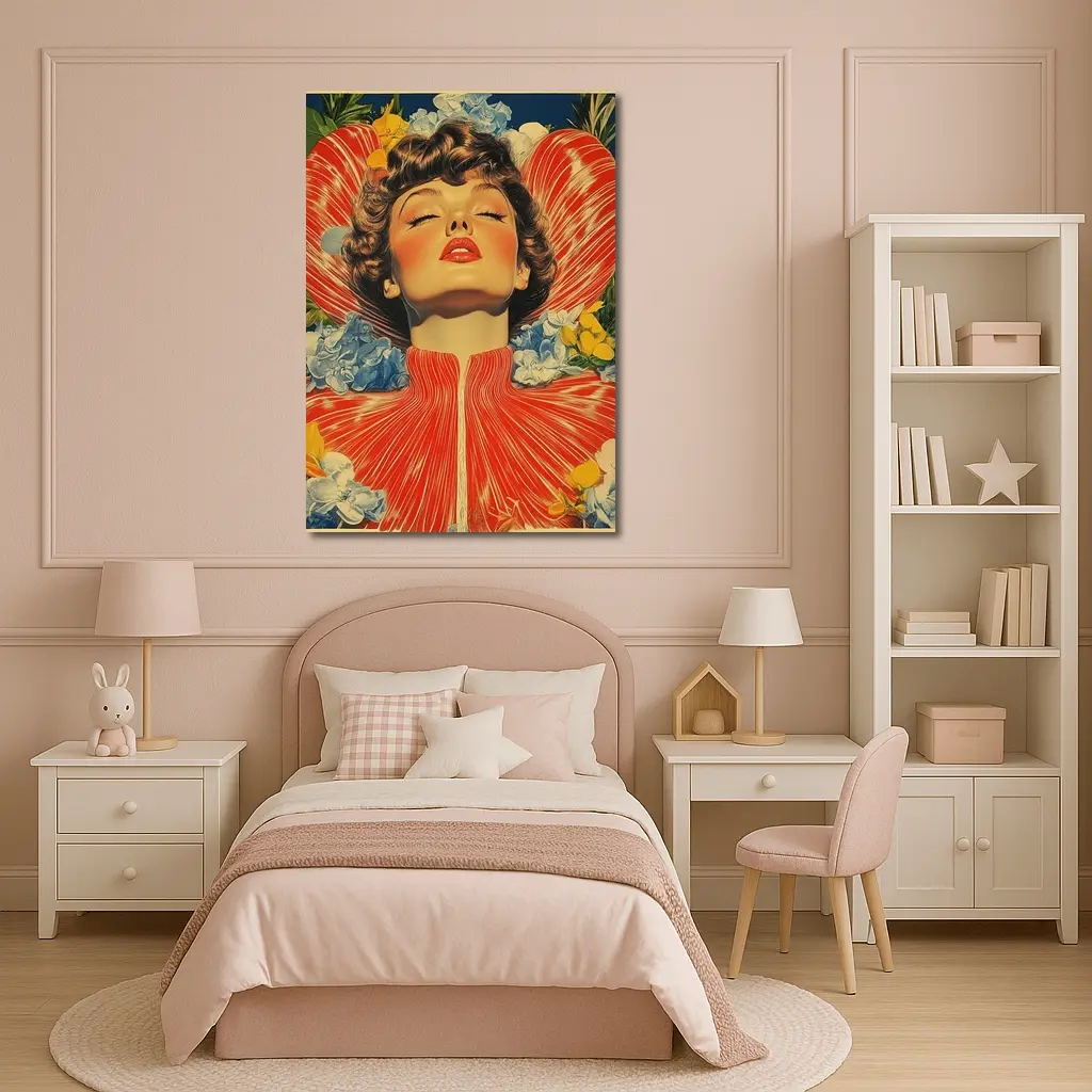 Retro Woman Portrait Floral Collage Art – Wall Art