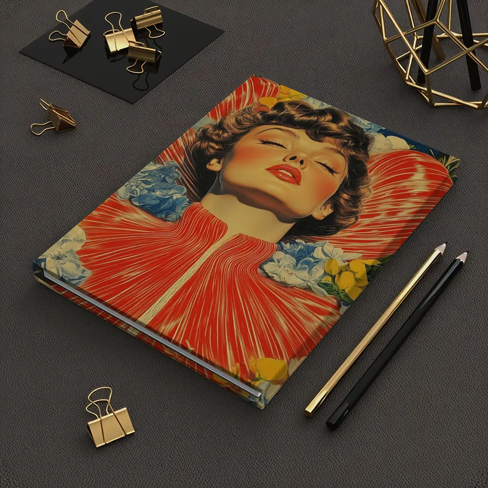 Retro Woman Portrait Floral Collage Art – Notebooks