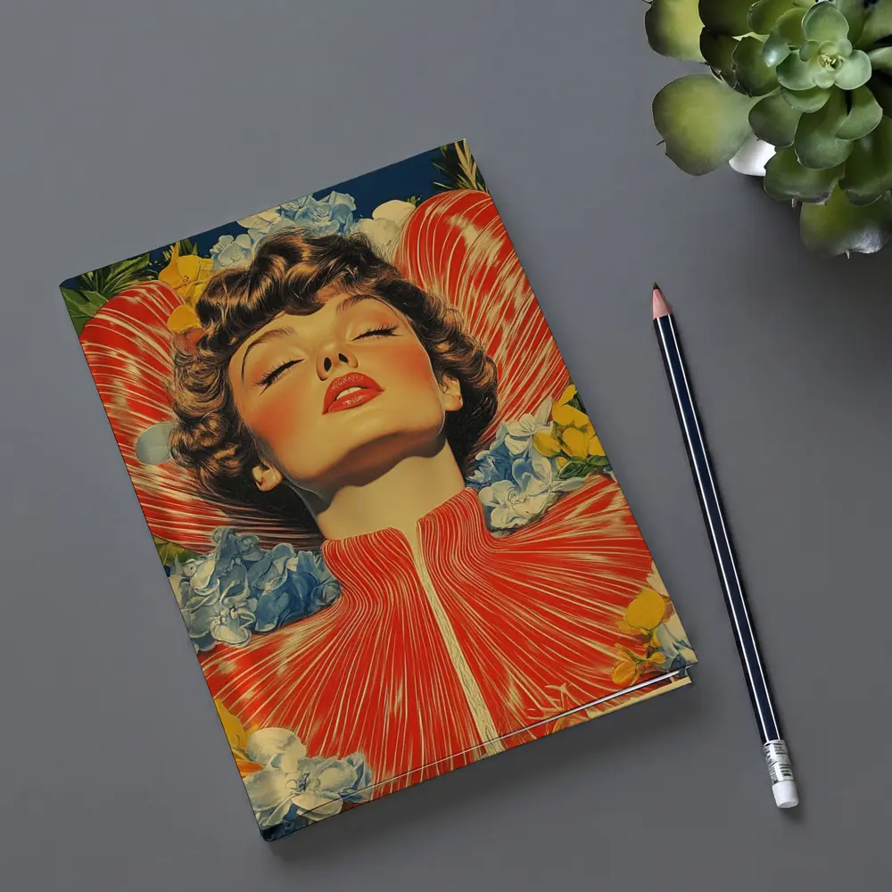 Retro Woman Portrait Floral Collage Art – Notebooks