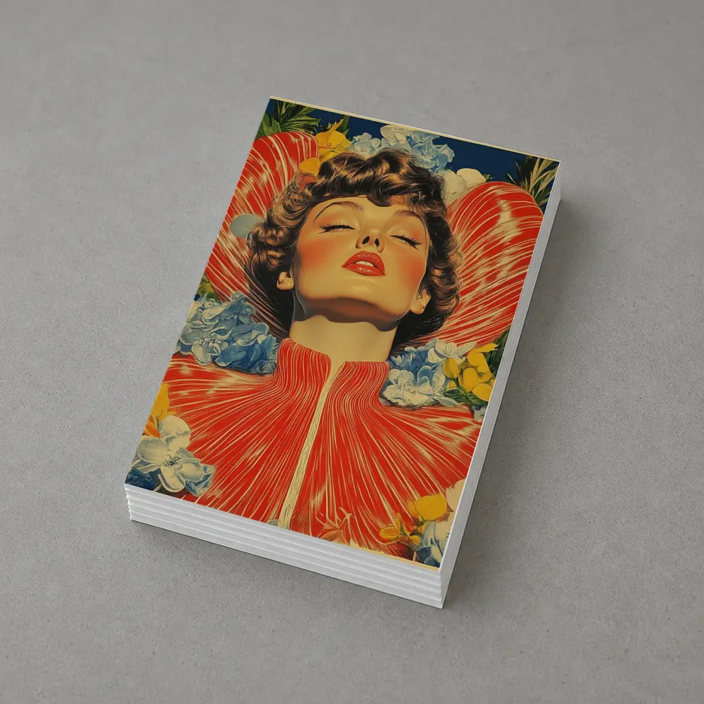Retro Woman Portrait Floral Collage Art – Postcards